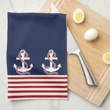 Nautical Red White Strips und White Anchor