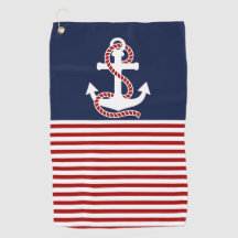 Nautical Red White Strips und White Anchor