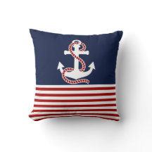 Nautical Red White Strips und White Anchor