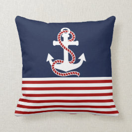 Nautical Red White Strips und White Anchor Kissen