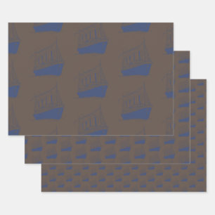 Nautical Retro Brown Navy Blue Ship Segelboot Geschenkpapier Set