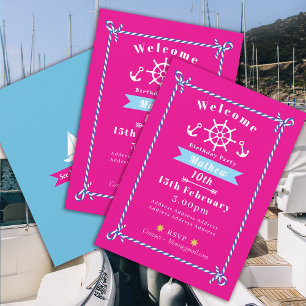 Nautical Rope Birthday Pink Einladung