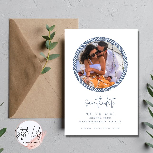 Nautical Rope Foto Wedding Save the Date (Von Creator hochgeladen)