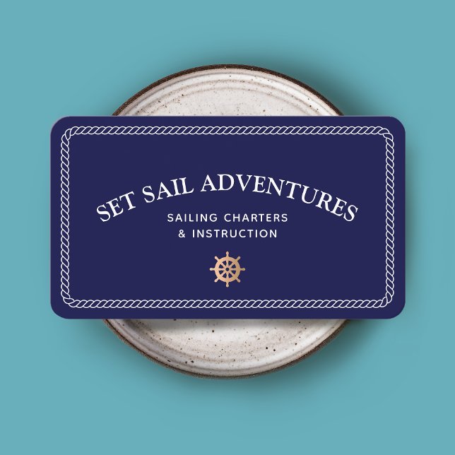 Nautical Rope Gold Ship Wheel Business Card Visitenkarte (Von Creator hochgeladen)