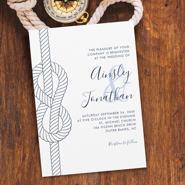Nautical Rope Knot Modern Script Wedding Einladung (Von Creator hochgeladen)