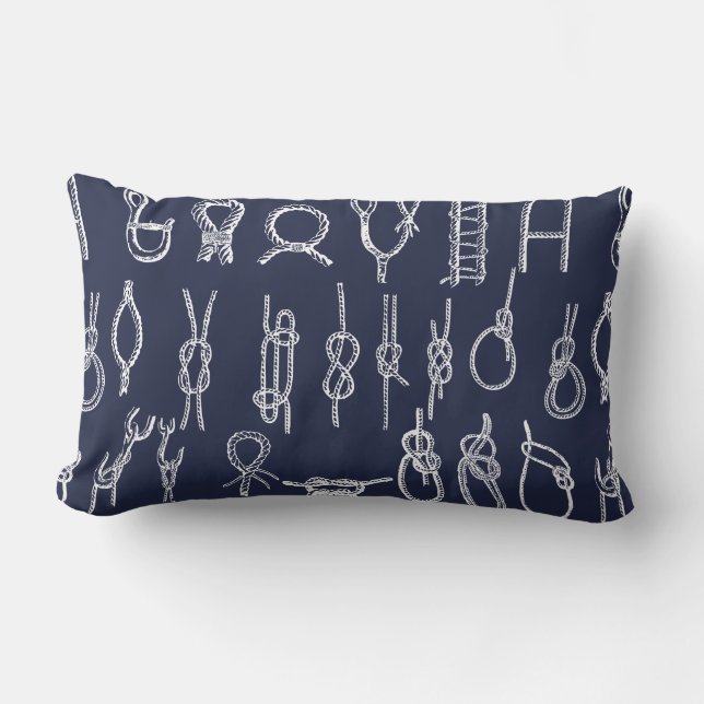 Nautical Rope Knotens Navy Blue & Family Name Lendenkissen (Vorderseite)