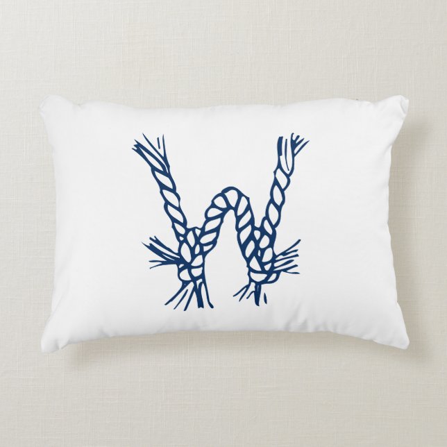 Nautical rope knots blue custom monogram dekokissen (Vorderseite)