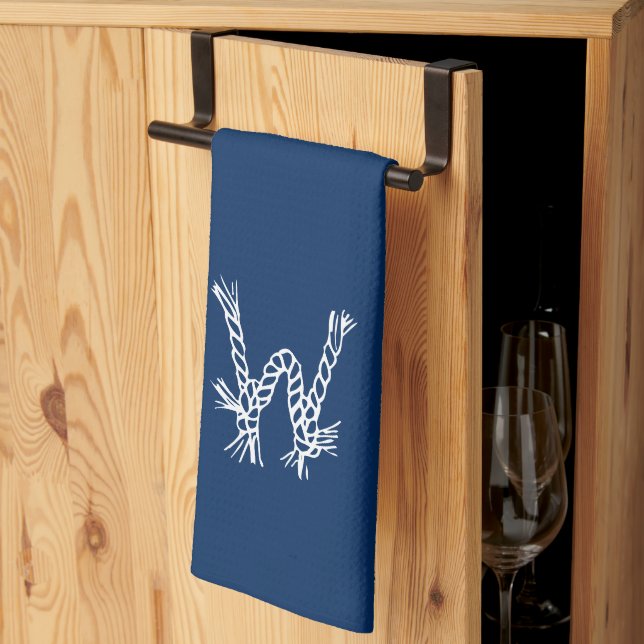 Nautical rope knots blue custom monogram geschirrtuch (Drittel gefaltet)