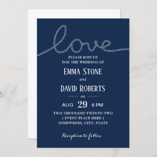 Nautical Rope Liebe Navy Blue Summer Wedding Einladung