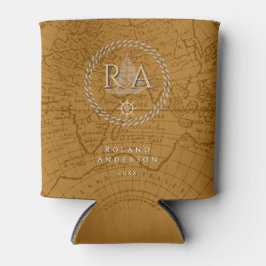 Nautical Rope Monogram Map Brown Dosenkühler