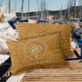 Nautical Rope Monogram Map Brown Lendenkissen