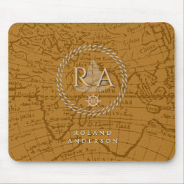 Nautical Rope Monogram Map Brown Mousepad