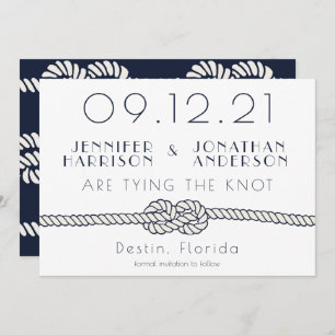 Nautical Rope Navy White Beach Hochzeittypografie Save The Date