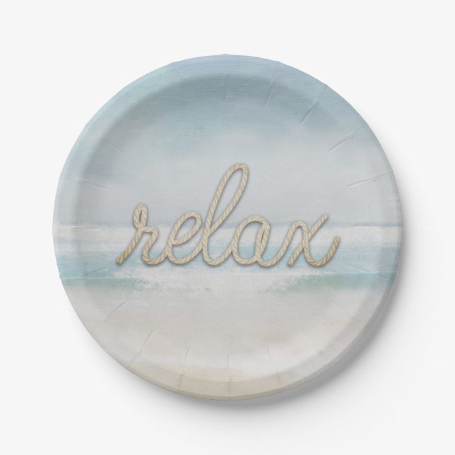 Nautical Rope Relax Text auf Ocean Paper Plate Pappteller (Vorderseite)
