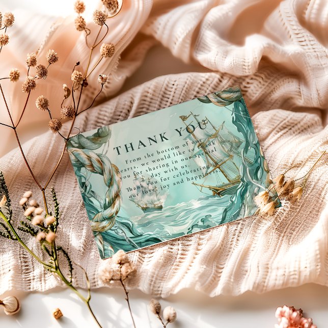 Nautical Rope Voyage Wedding Dankeskarte (Von Creator hochgeladen)