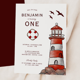 Nautical Roter Leuchtturm Küsten 1. Geburtstag Einladung