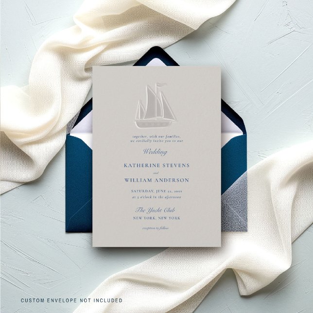 Nautical Sail Boat Formal Moderne klassische Hochz Einladung (nautical wedding invitation sail boat sailing marina ocean waterfront beach destination modern class)