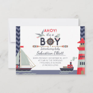 Nautical Sailboat Ahoy Baby Boy Geburtsankündigung Ankündigung