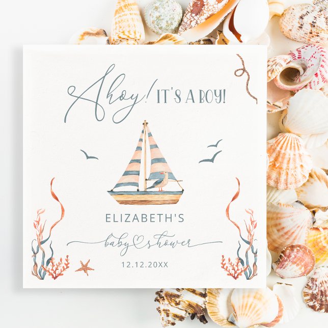 Nautical Sailboat Ahoy Es ist eine Baby-Dusche Serviette (Von Creator hochgeladen)