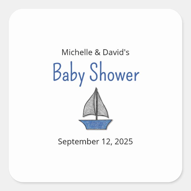 Nautical Sailboat Baby Boy Couples Shower Quadratischer Aufkleber (Vorderseite)