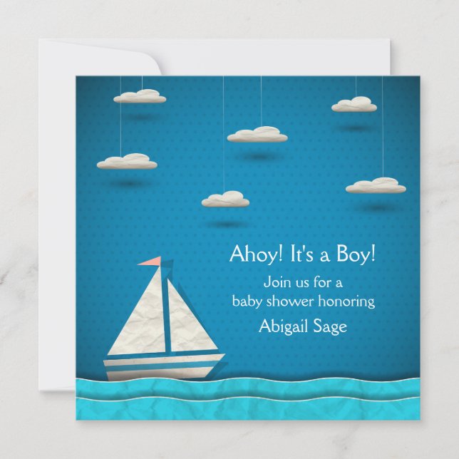 Nautical Sailboat Baby Shower Einladung ~ Boys (Vorderseite)