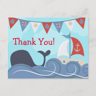 Nautical Sailboat Beach Ocean Whale Vielen Dank Postkarte