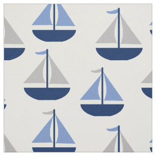 Nautical Sailboat Blue Gray Stoff