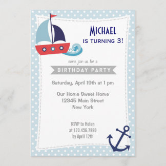 Nautical Sailboat Boy Geburtstag Einladung Blau