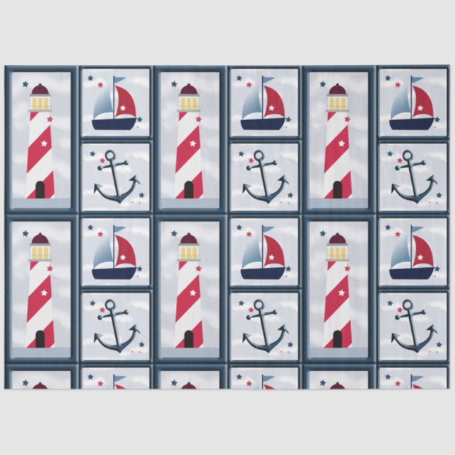 Nautical Sailboat Leuchtturm Anchor Decoupage Seidenpapier (Vorderseite)
