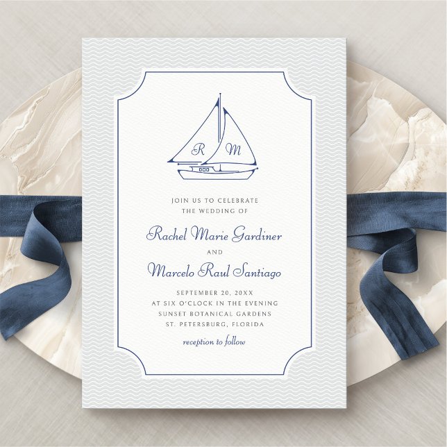 Nautical Sailboat Minimalistisch Preppy Wedding Einladung (Von Creator hochgeladen)
