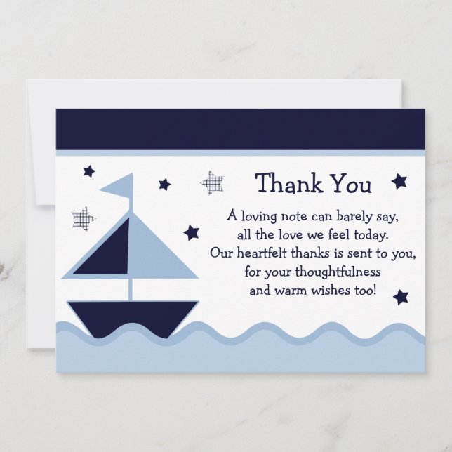 Nautical/Sailboat/Navy Baby Dusche Danke Karte (Vorderseite)