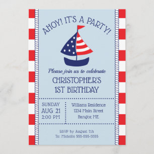 Nautical Sailboat Patriotic 1. Geburtstag Einladung