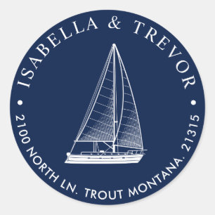 Nautical Sailboat-Rücksendeadresse Runder Aufkleber