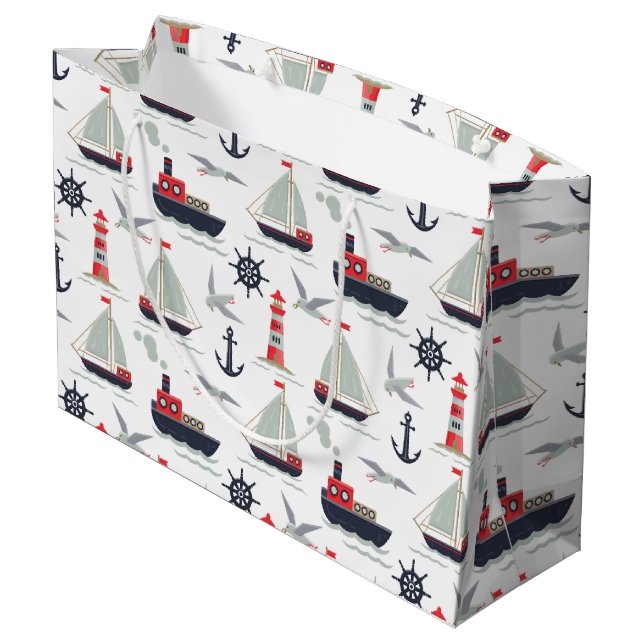 Nautical Sailboat Sailor Baby Boy Dusche Party Große Geschenktüte (Rückseite Schrägansicht)