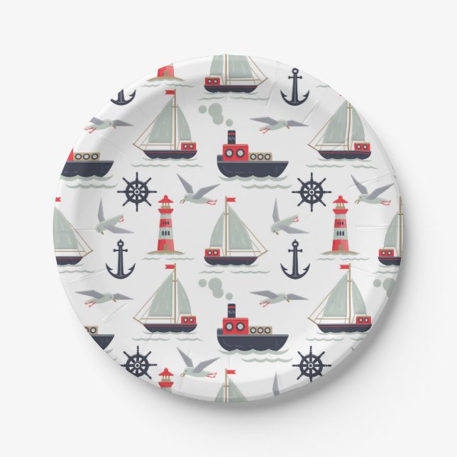 Nautical Sailboat Sailor Baby Boy Dusche Party Pappteller (Vorderseite)