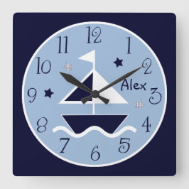 Nautical Sailboat & Stars Niedliche Kinderuhr Quadratische Wanduhr