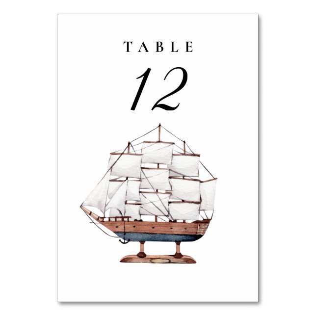 Nautical Sailboat Wedding Tischnummer (Vorderseite)