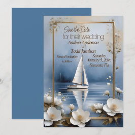 Nautical sailboat with flower frame wedding save the date