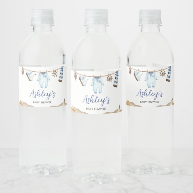 Nautical Sailor Ahoy Baby Dusche Wasserflaschenetikett (Flaschen)