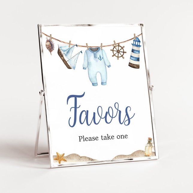 Nautical Sailor Ahoy Baby Shower Favoriten Poster (Nautical Ahoy Baby Shower Favors Sign)