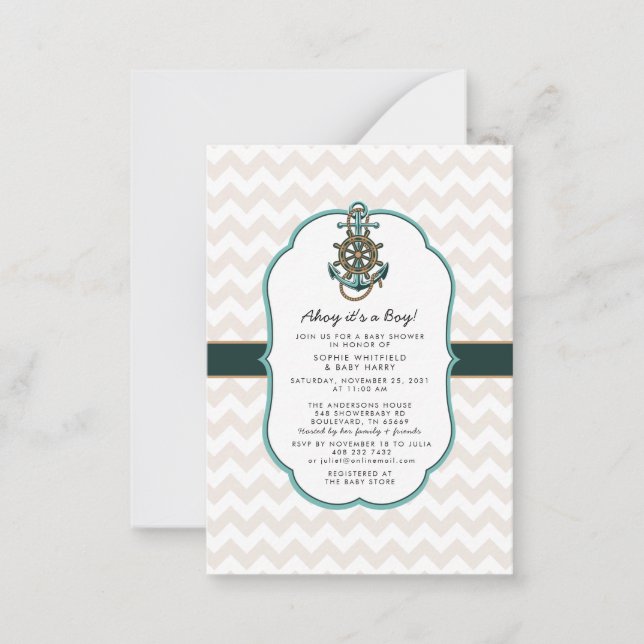 Nautical Sailor Ahoy ist eine Baby-Dusche Mitteilungskarte (Vorderseite)