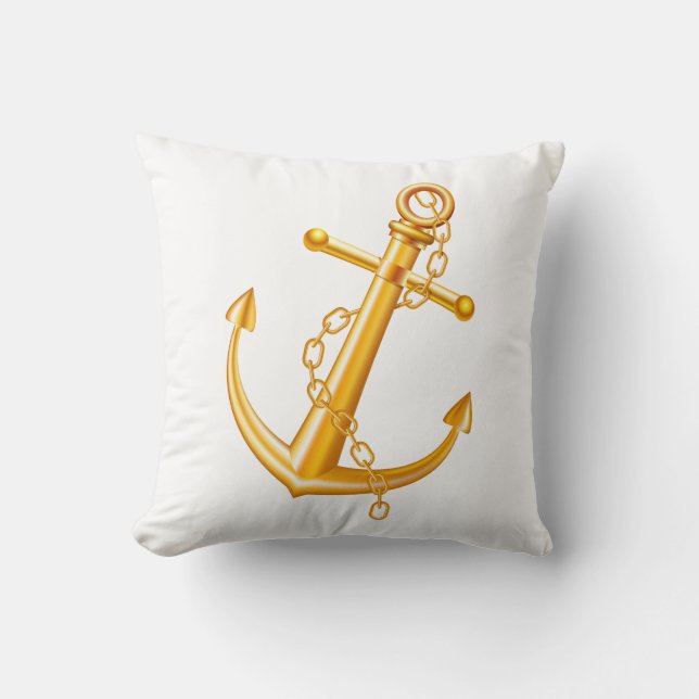 Nautical Sailor Ocean Beach Gold Anker  Kissen (Vorderseite)