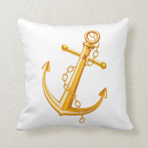 Nautical Sailor Ocean Beach Gold Anker  Kissen