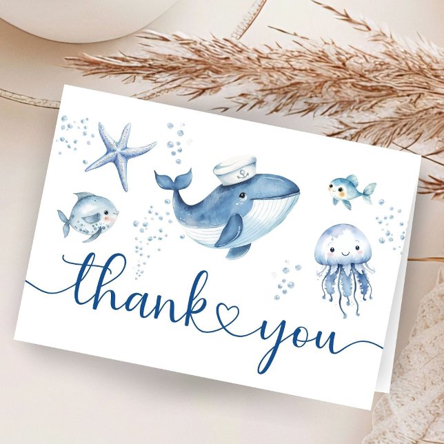 Nautical Sailor Whale Baby Shower Thank You Card Dankeskarte (Von Creator hochgeladen)
