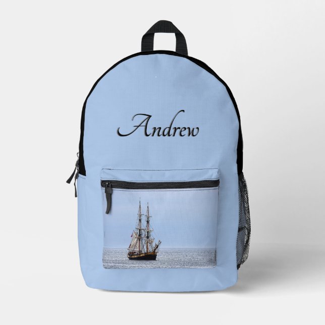 Nautical Schooner Blue Skies Personal Bedruckter Rucksack (Vorderseite)