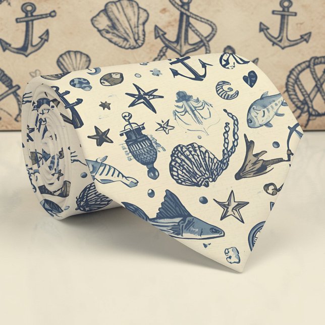 Nautical Sea Life Custom Necktie Krawatte (Von Creator hochgeladen)