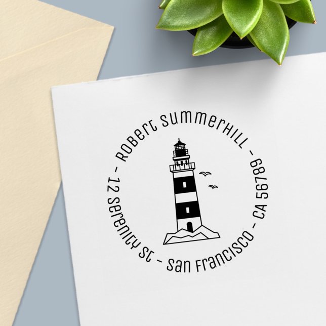 Nautical Sea Lighthouse Runde Adresse 2 Permastempel (Von Creator hochgeladen)