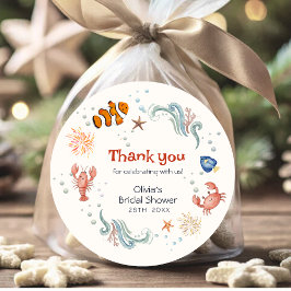 Nautical Seafood She Is a Catch Bridal Shower Runder Aufkleber