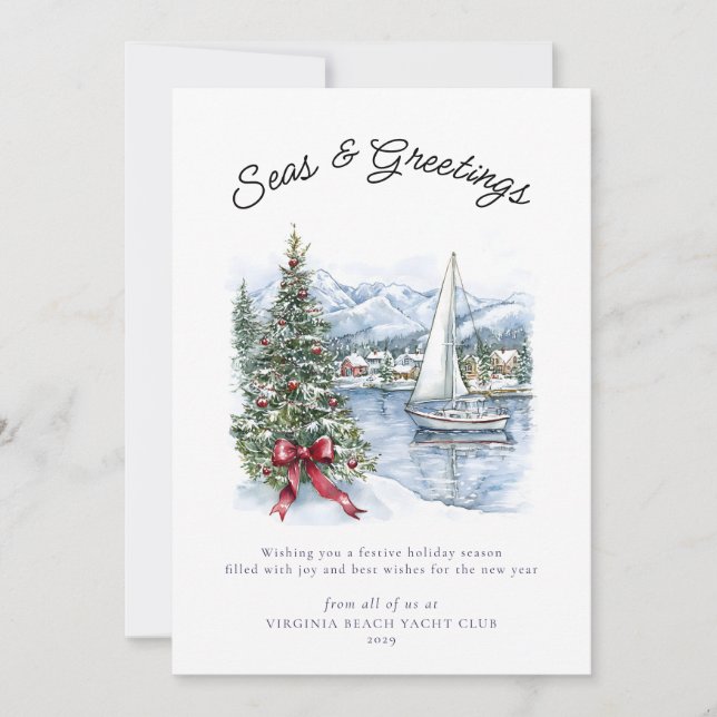 Nautical Seas & Greetings Sailboat Christmas  Feiertagskarte (Vorderseite)