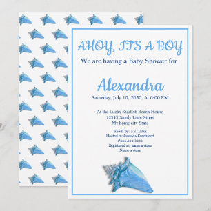 Nautical Seashell Blue Boy Baby Showeinladung Ankündigung